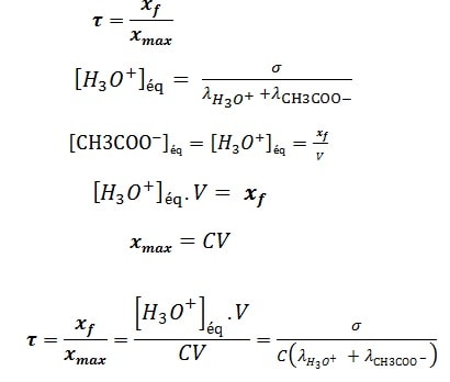 taux avancement d'une réaction